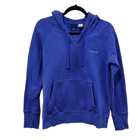 Reebok Hooded Long Sleeve Pullover Sweatshirt Kangaroo Pocket Blue, Size Large - Picture 1 of 14